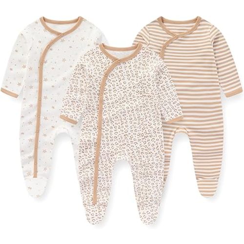 Unisex Baby Boy Girl Footies Rompers Cotton Long Sleeve 3 Pack Infant Jumpsuits 0-12Months Babies' Outfits