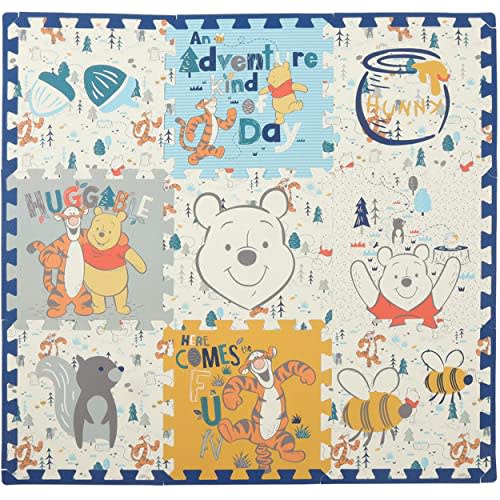 Disney Winnie The Pooh EVA Foam Mat, Winter Prairie Interlocking Flooring Tiles, Yellow, 36 x 36 Inches