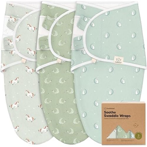 KeaBabies 3-Pack Baby Swaddle Sleep Sack 0-3 Months - 100% Cotton Swaddles for Newborns, Infant, Soft & Breathable Newborn Sleep Sack, Easy To Use Baby Nursery Swaddling Blanket (Lunaris)