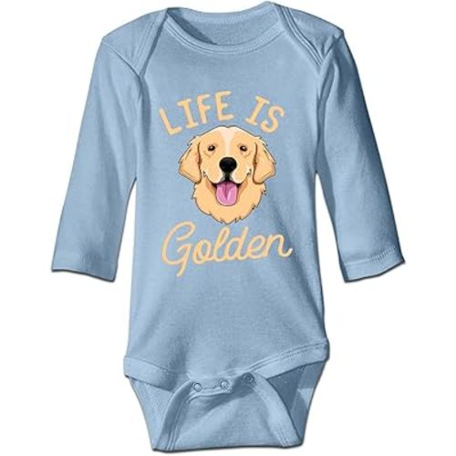 DOQOSESHY Life is Golden(Golden Retriever) Infant Cotton Bodysuit Romper Baby Jumpsuit, 3 Months, Long Sleeve-white