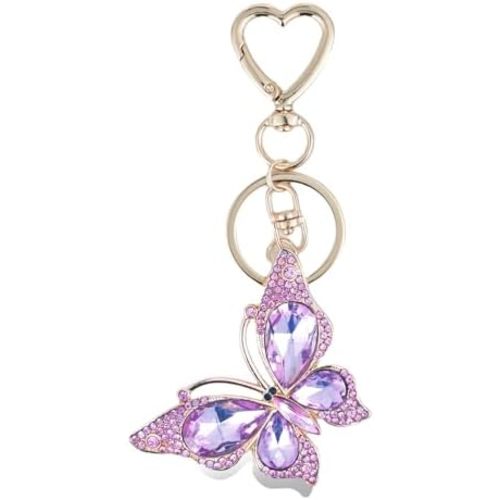 Weixiltc Charm Keychain for Women, Cute Heart Key Chain with Diamond Butterfly Pendant, Lovely Bag & Purse Keyring Accessory