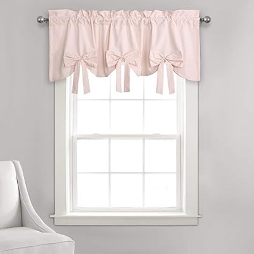 Lush Decor Melody Bow Window Curtain Valance, 18" x 52" + 2" Header, Blush