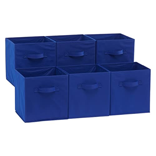 Amazon Basics Cube Organizer Storage Bins Handles, Collapsible Fabric, Pack of 6, 10.5"x10.5"x11", Navy