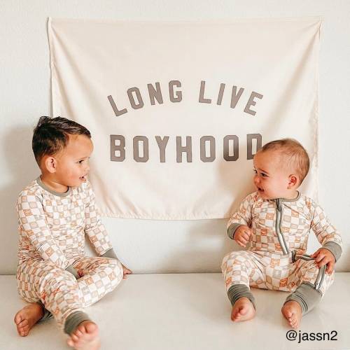 Long Live Boyhood Easy Hang Banner™ for Boys Rooms, Brother's Rooms, The Nursery & Playrooms - Boy's Room Wall Decor - Natural and Grey