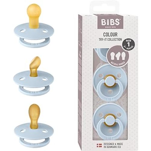 BIBS Pacifiers 0-6 Months | 3-Pack Soothers | BPA-Free Symmetrical Nipple | Made in Denmark | Ivory Try-It Collection (Baby Blue)