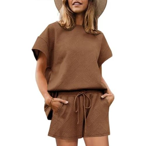 UNCLECAT Womens 2 Piece Lounge Sets Short Sleeve Tops and Shorts Travel Outfits Pajama Set with Pockets