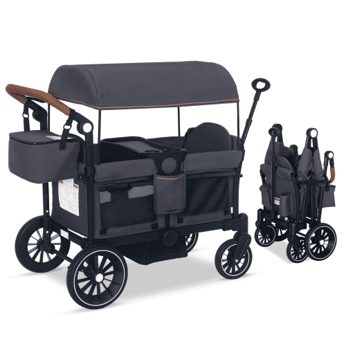 AILEEKISS 3-in-1 Wagon Stroller for 2 Toddlers, Collapsible Baby Wagon with Adjustable Handle, Grey
