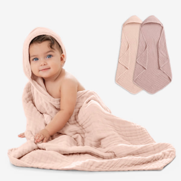 Comfy Cubs Cotton Muslin Hooded Baby Towel (2 Pack) - Mauve And Blush