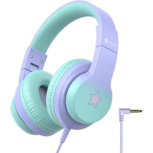 iClever HS19S Kids Headphones, 85dBA Safe Volume Limiter - Over Ear Stereo Headphones for Kids Boys Girls, Foldable 3.5mm Jack Wired Headphones for iPad/Tablet/School/Travel