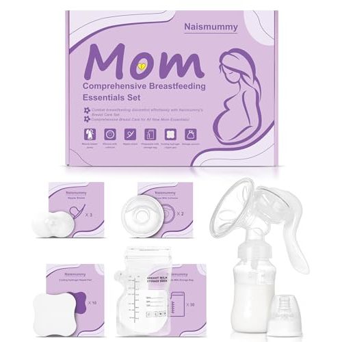 Breastfeeding Essentials Kit for Nursing Moms - Manual Breast Pump, Nipple Shields, Milk Collectors, Breastmilk Storage Bags, Soothing Gel Pads for Breastfeeding Newborn Relief for Sore Nipples 37 Pcs