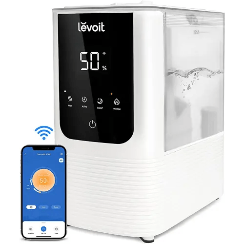 LEVOIT OasisMist Smart Cool and Warm Mist Humidifiers for Bedroom Large Room Home, Auto Customized Humidity, Ultrasonic Top Fill Oil Diffuser for Baby and Plants, Quiet, 4.5L, White