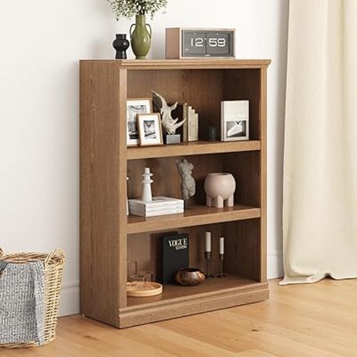 43 in Tall Bookcase, 3-Tier Bookshelf Open Storage, 33 inch Wide Floor Standing Indoor Furniture, Book Cases for Home School Library Office Bedroom Kids, Oak 3 Tiers