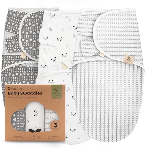 Sweety Fox 3-Pack Organic Baby Swaddle Sleep Sacks - Swaddles for Newborns, Infant 0-3 Months, Baby Girls, Boys, Soft & Snug Newborn Sleep Sack, Nursery Swaddling Blankets, Velcro Closure (Forest)