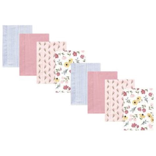 Hudson Baby Girls Cotton Poly Flannel Burp Cloths 8-Pack, Purple Dainty Floral, One Size