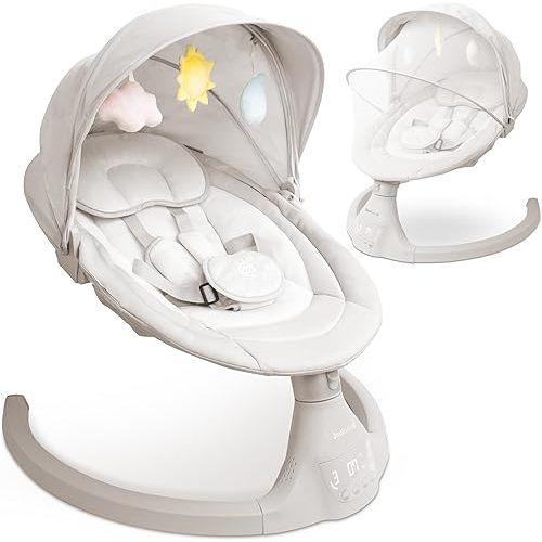 Jool Baby Nova Swing for Newborns - Electric Motorized Infant Swing, Bluetooth Music, 10 Preset Melodies, Remote (Updated Model, Stone)