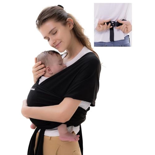 BABELIO Baby Wraps Carrier with Adjustable Buckle, Easy to Wear Lightweight Baby Carrier Newborn, Hands Free Toddler Infant Slings 7-35lbs Black
