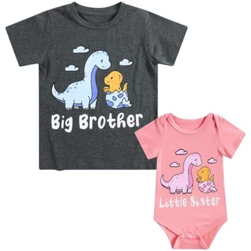 Funnycokid Big Brother Little Sister Matching Outfits Baby Girl Clothes Toddler Boys T-Shirt Announcement Gift