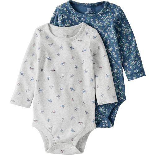 little planet by carter's Baby 2-Pack Organic Cotton Long-Sleeve Bodysuits - 3 Months - Blue Meadow/Bird Print