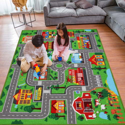 Kids Carpet Playmat Rug 59"x39.4", Car Rug for Kids Cars, Non-Slip Town City Road Map Kids Rug for Playroom Bedroom Boys, Kids Car Mat Road Rug, Track Rug Car Play Rug for Kids
