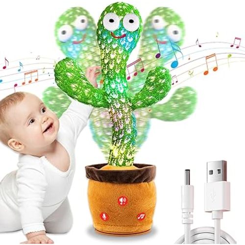 Dancing Talking Cactus Toy, Toddler Baby Toys for Boys Girls Gifts Singing Mimicking Cactus Toy Recording Repeating What You Say Cactus Baby Toy(Rechargeable), Green, T-003