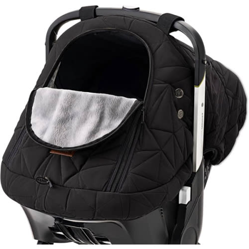 Car Seat Cover Baby Winter: Sprouterie Carseat Canopy for Babies - Infant Cold Weather Shield with Zipper Peeping Window Warm and Cozy Waterproof Universal Fitted Black for Boy Girl Neutral Newborn