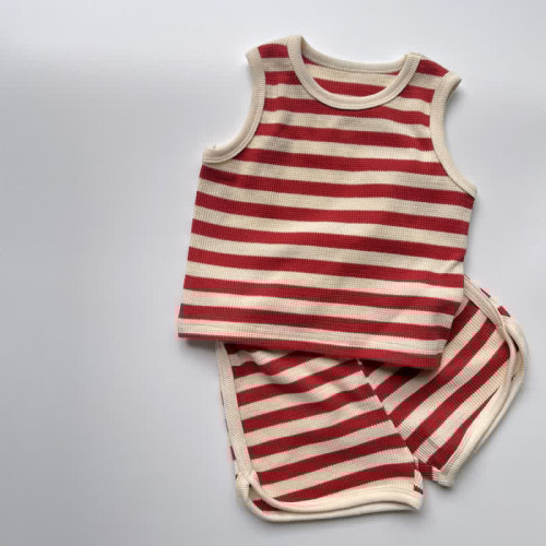 Baby 2-Piece Waffle Striped Sweatsuit Set