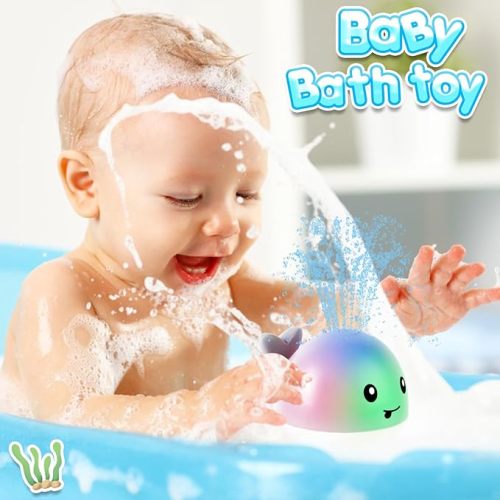 【2024 Upgraded】Baby Bath Toys, Rechargeable Whale Bath Toy Sprinkler, Light Up Bath Toys for Toddlers 1-3, Baby 6-12 12-18 Months Bathtub Fountain Spray Water Toy, Baby Birthday Shower 1 2 3 4 5 Gifts - Grey Whale