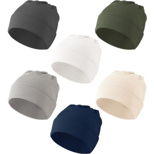 Konssy 6 Pack Baby Beanie Hats for Unisex, Toddler Beanies Baby Girl Boy Hat Warm Cap for Baby, Infant, Toddler - Dark Gray,white,green,gray,navy,beige