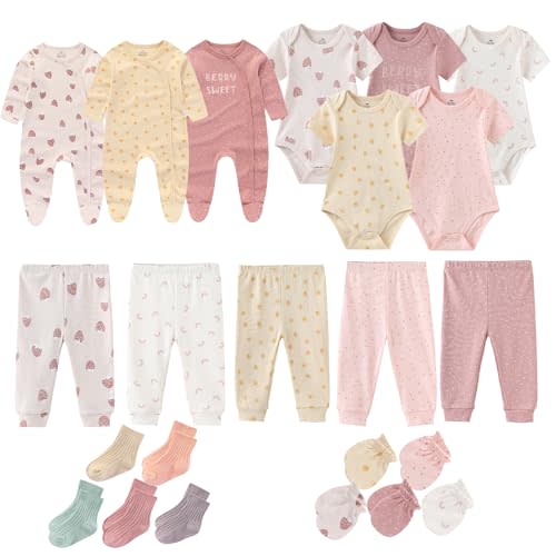 ZAVBABY Baby Girls Boys Layette Gift Set 23 Piece New Born Bodysuits 100% Cotton Clothes Unisex Outfit
