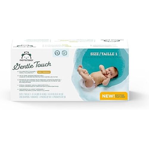Amazon Brand - Mama Bear Gentle Touch Diapers, Size 1, 200 Count (4 packs of 50)