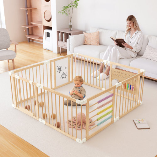 ShangQuan WuLiu Playpen for Babies And Toddlers, Adjustable, Foldable Wooden Baby Playpen Activity Center | Wayfair