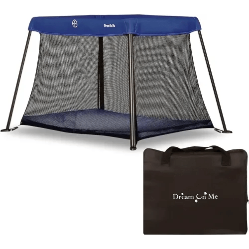 Dream On Me Travel Light Playard in Blue, Lightweight, Portable and Easy to Carry Baby Playard, Indoor and Outdoor - With a Soft and Comfortable Mattress Pad