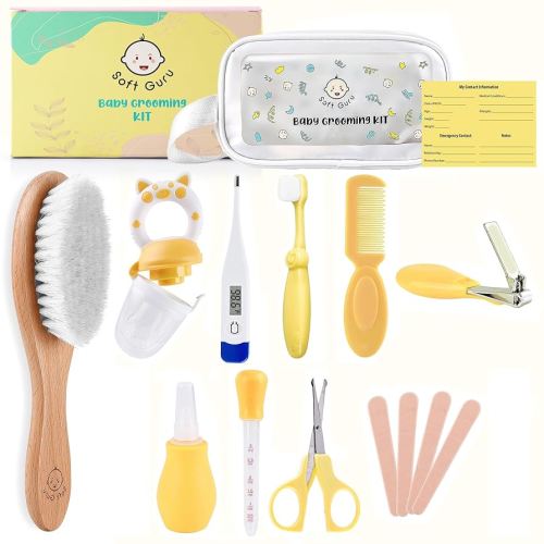 Baby Healthcare and Personal Care Kit | Nursery Essentials for Newborns Gift Set | Includes Thermometer, Nail Clippers, Soft Brush & Baby Shower Basket Registry Items.