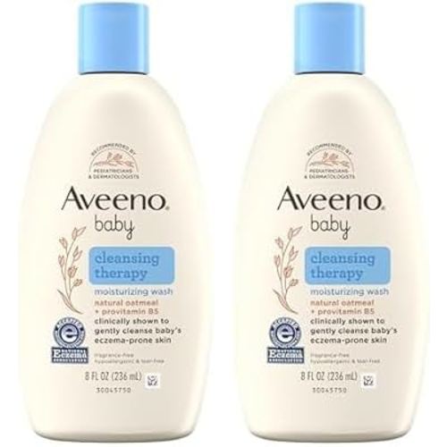 Aveeno Baby Cleansing Therapy Moisturizing Baby Body Wash with Natural Oatmeal & ProVitamin B5, Gentle Tear-Free Baby Bath Wash for Sensitive & Eczema-Prone Skin, Hypoallergenic, 8 oz (Pack of 2)