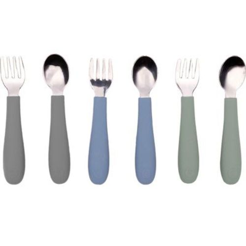 WeeSprout Toddler Utensils, 3 Forks & 3 Spoons, 18/8 Stainless Steel & Food Grade Silicone