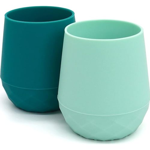 teensy peepsy Silicone Training Cups for Babies 4 Months+ | Tiny Transition Cups for Baby Boy, Baby Cup 6-12 Months, Set of 2 Open Cups 2oz, Baby Essentials (Aquamarine)