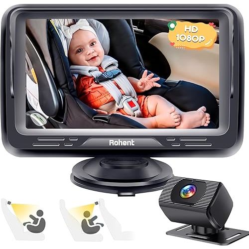 Rohent Baby Car Camera HD 1080P - Rear-Facing Infant Monitor with Night Vision, 150° Wide-Angle Lens, Anti-Glare Screen, Easy Install, 360° Adjustable Display