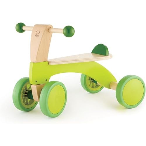 Hape Scoot Around Ride On Wood Bike | Award Winning Four Wheeled Wooden Push Balance Bike Toy for Toddlers with Rubberized Wheels, Bright Green