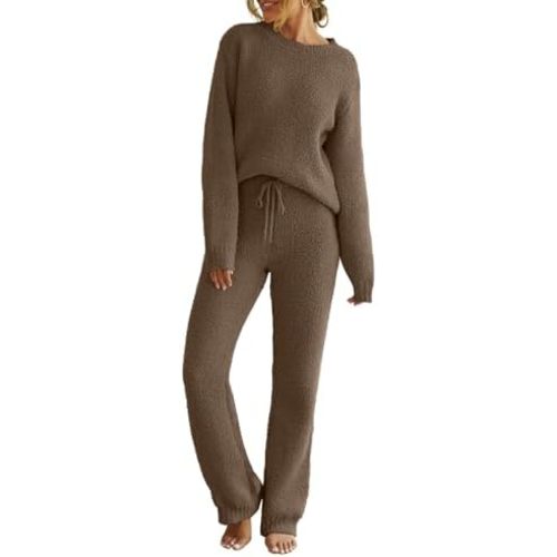 MEROKEETY Womens Fuzzy Fleece Long Sleeve 2 Piece Loungewear Outfits Sweater Pants Pajama Sets