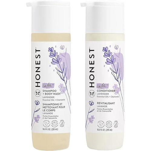 The Honest Company Silicone-Free Conditioner & 2-in-1 Cleansing Shampoo + Body Wash Duo | Gentle for Baby | Naturally Derived | Lavender Calm, 20 fl oz