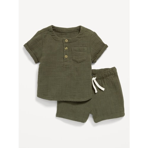Unisex Short-Sleeve Pocket T-Shirt and Pull-On Shorts Set for Baby