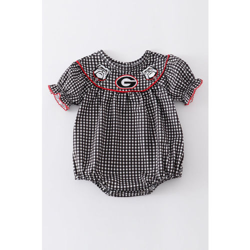 Black Georgia Bulldog embroidery gingham girl bubble | Smock and Key