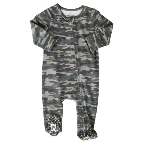 Camo Crew Zipper Footie, 3-6 Months