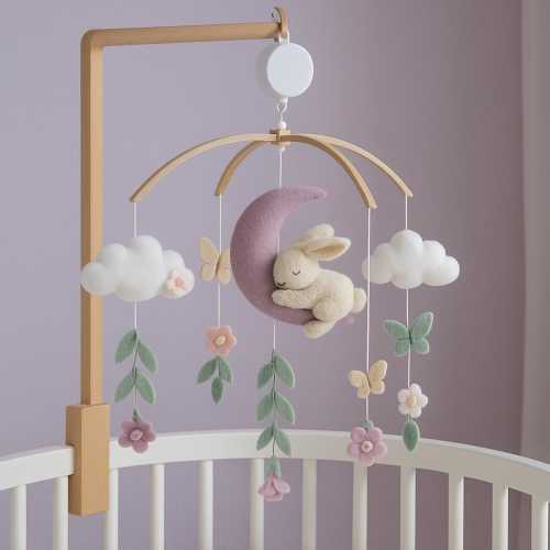 Felt Baby Mobile with Bunny and Moon – Neutral Nursery Decor | Handmade Crib Mobile | Baby Shower Gift | Cloud & Butterfly Mobile