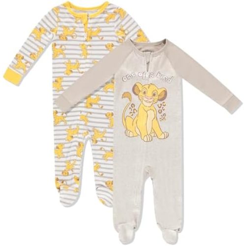 Disney Baby Onesies 2 Pack Zip-Up Sleeper - Mickey & Minnie Mouse, Lion King, Dalmatians - Newborn Girls & Baby Boy's Pajamas