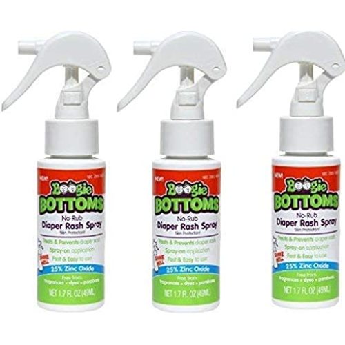 Diaper Rash Cream Spray by Boogie Bottoms, Travel Friendly No-Rub Touch Free Application for Sensitive Skin, from The Maker of Boogie Wipes, Over 200 Sprays per Bottle, 1.7 oz, Pack of 3