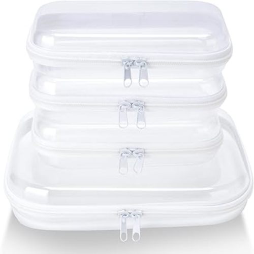 4 pcs Clear Zipper Pouches,Hard Shell Zipper Case, Toiletry Bag for Travel, CLear Diaper Bag, Toiletry Pouch, Travel Organizer, Clear Cosmetic Bag,Toy Storage Bins (M+3S)
