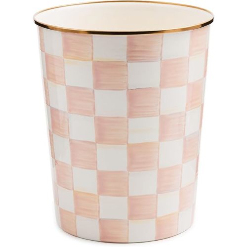 MACKENZIE-CHILDS Waste Bin, Decorative Bedroom Trash Can or Bathroom Trash Can, Pink-and-White Rosy Check