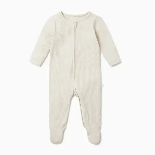 Ribbed Clever Zip Footed Baby Pajamas Ecru