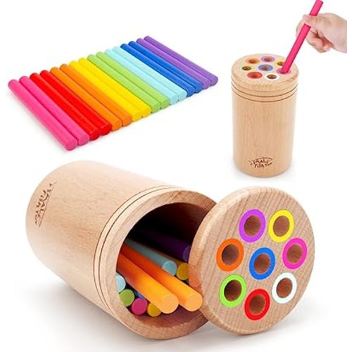 Montessori Toys for 1-3 Year Old: Wooden Learning Color Sorting Toys for Toddlers Age 1 2 3, Fine Motor Developmental Infants Sensory Matching Games, Busy Board 18 month old Baby Boys Girls Gifts